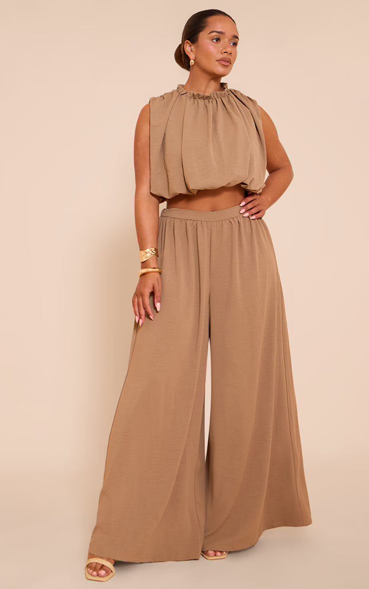 Shape Khaki Hammered Satin Baloon Blouse
