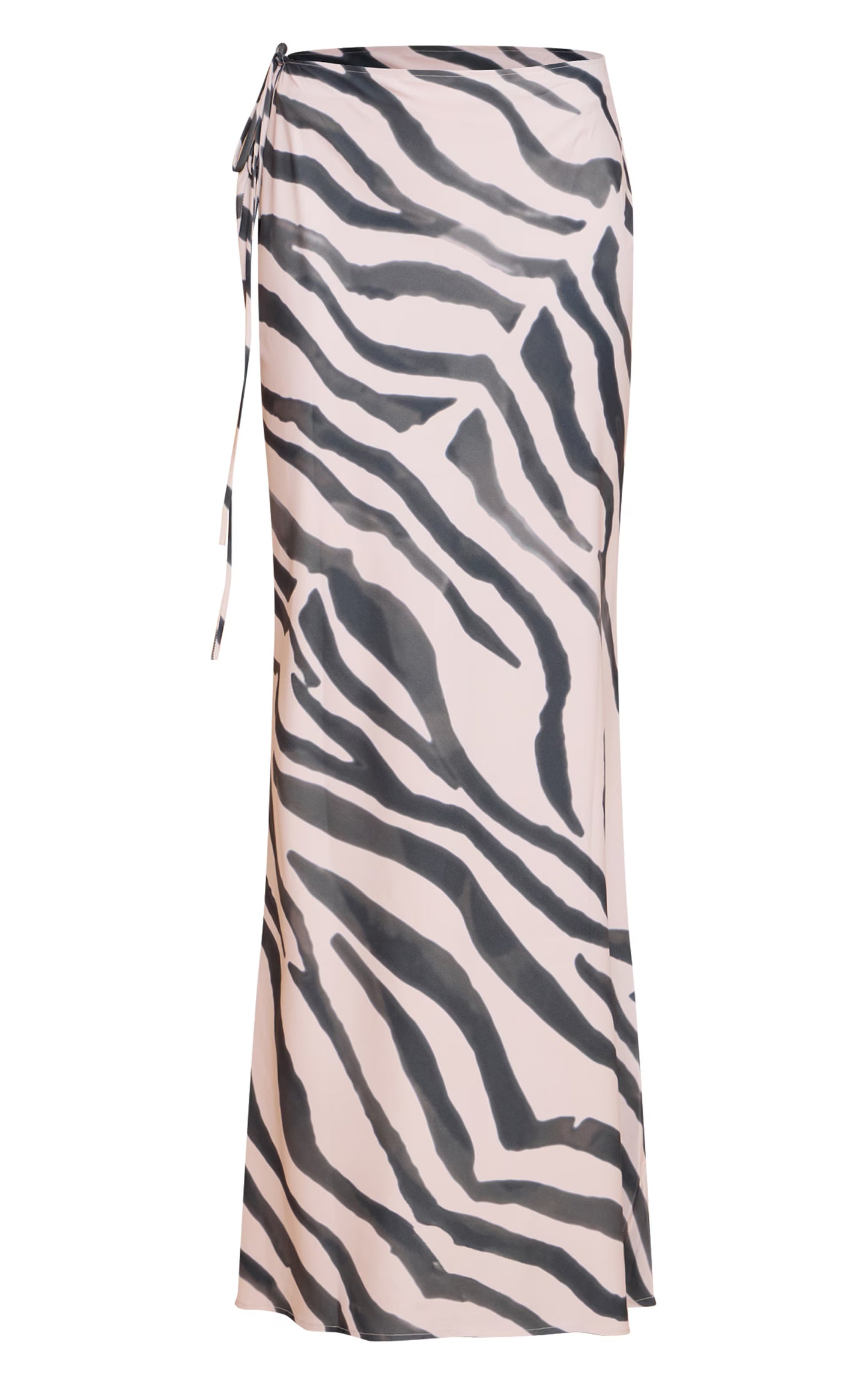 Zebra Print Floaty Woven Tie Side Low Rise Maxi Skirt