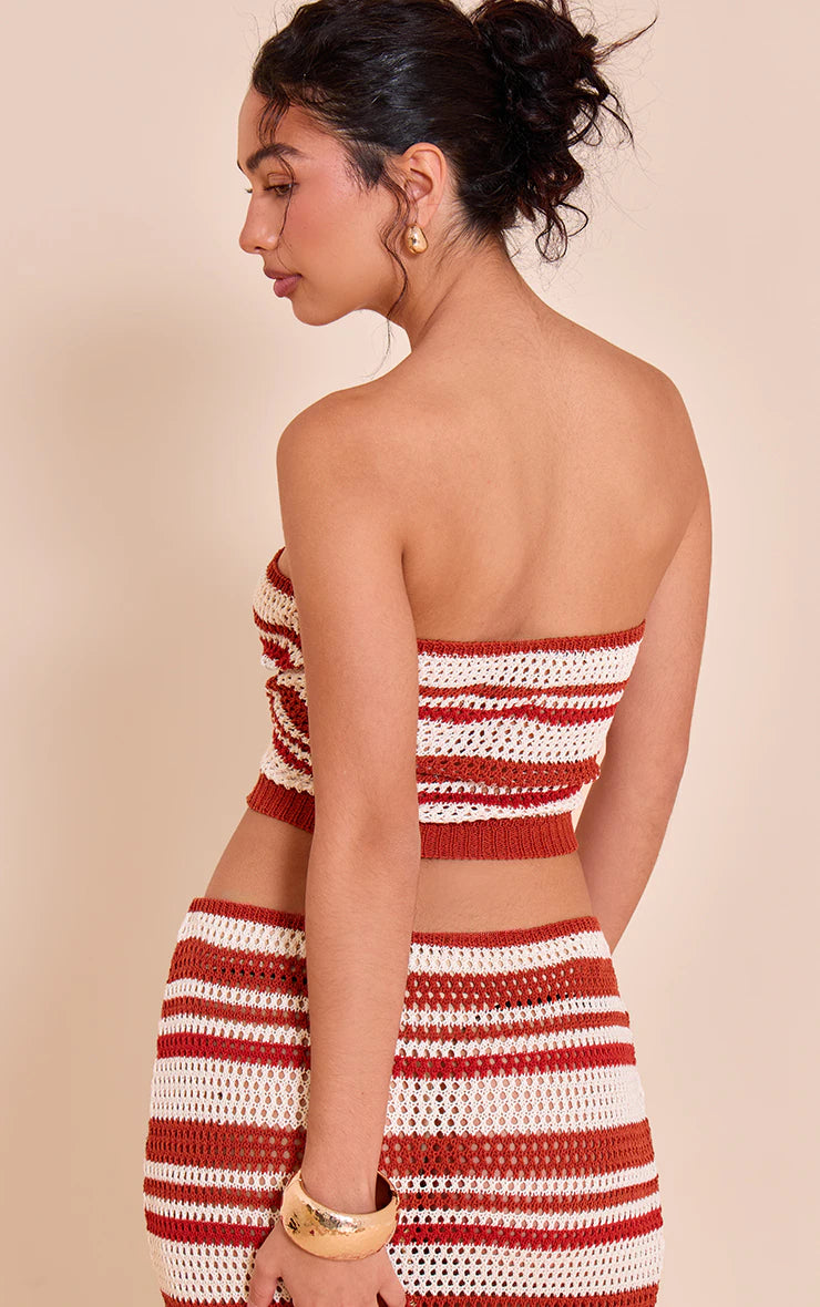 Rust Bandeau Stripe Crochet Top