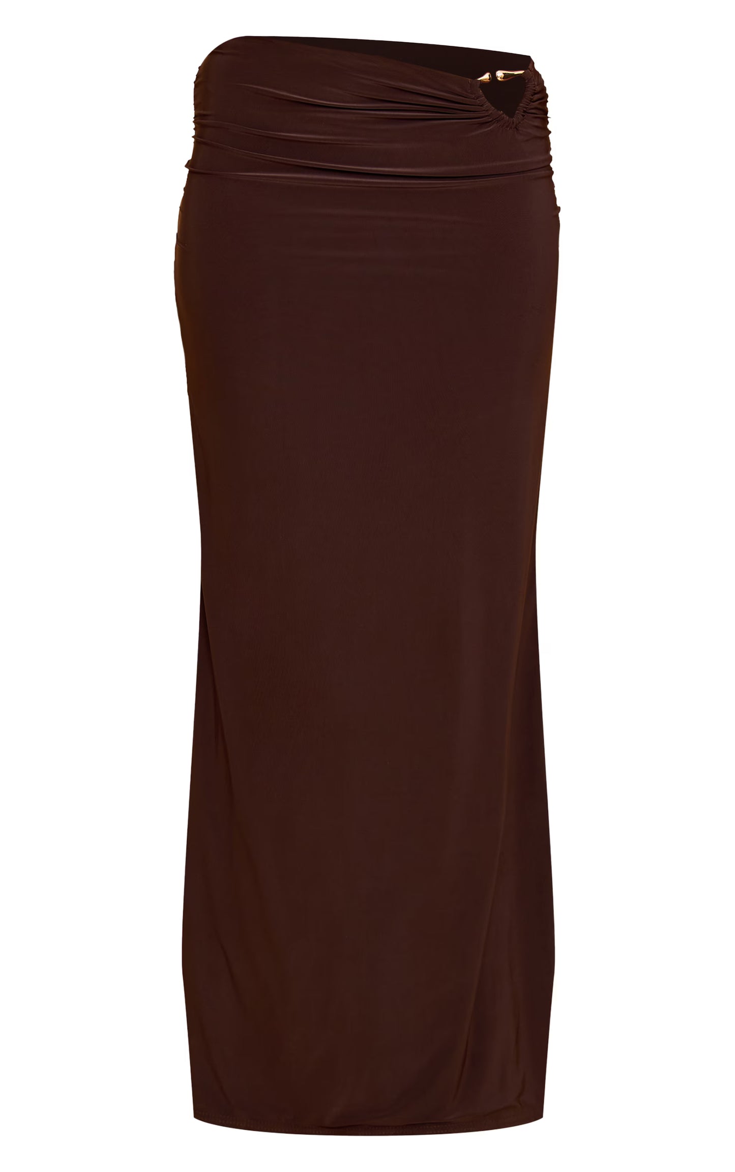 Chocolate Double Layer Slinky Trim Detail Maxi Skirt