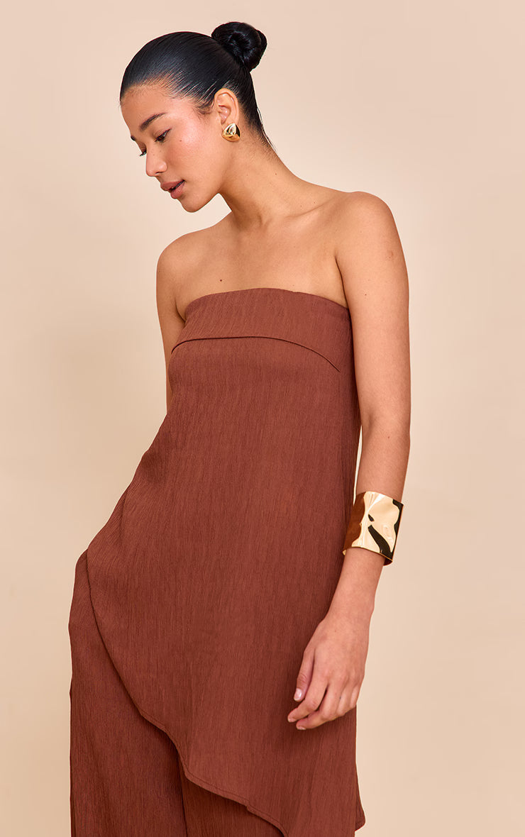 Chocolate Bandeau Asymmetric Drape Detail Top