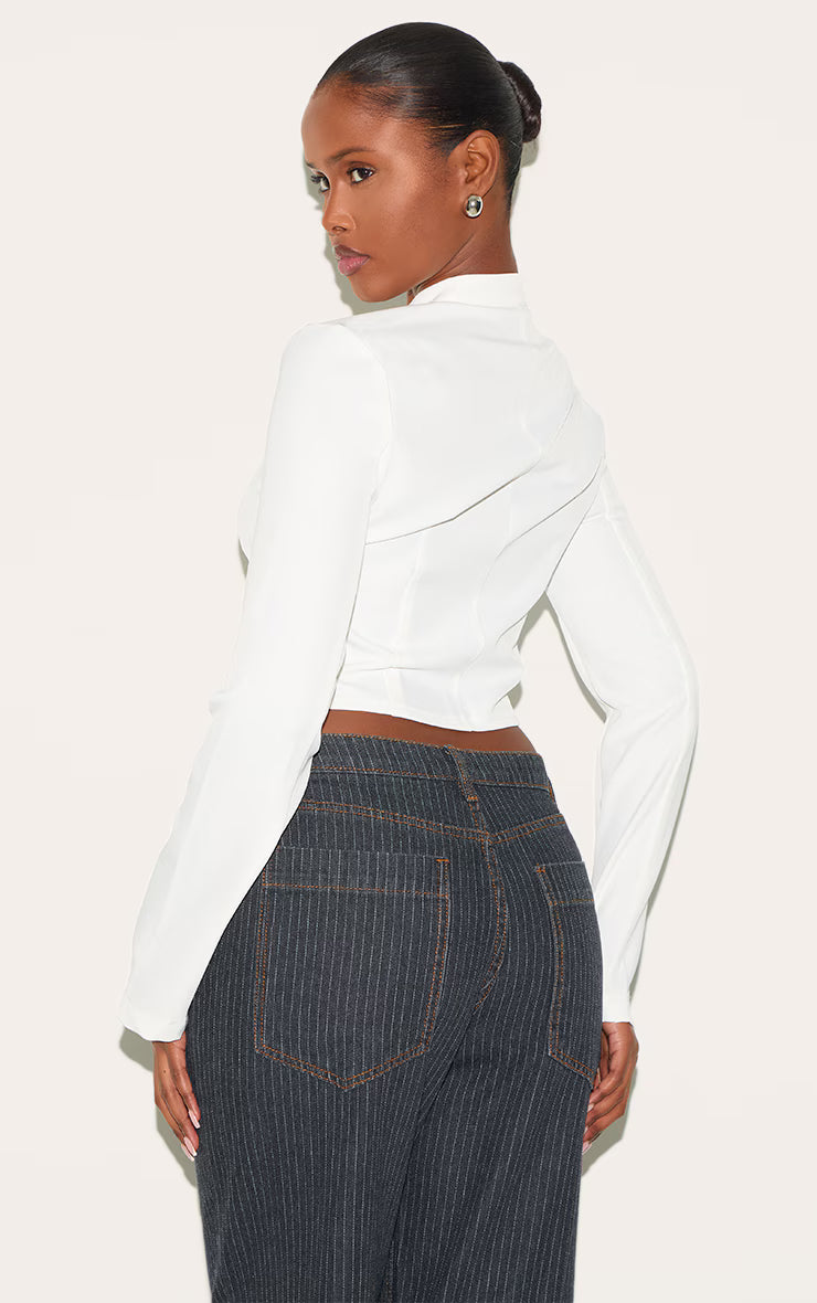 White Plunge Scoop Neck Shirt