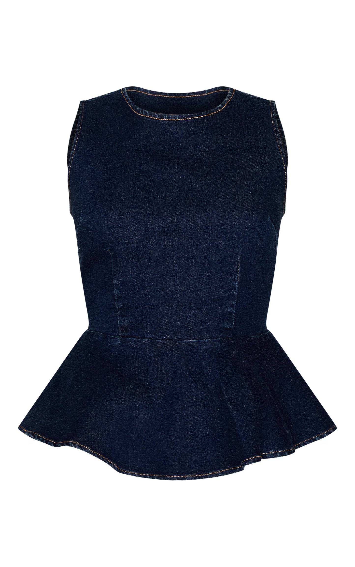 Indigo Boatneck Peplum Sleeveless Denim Top
