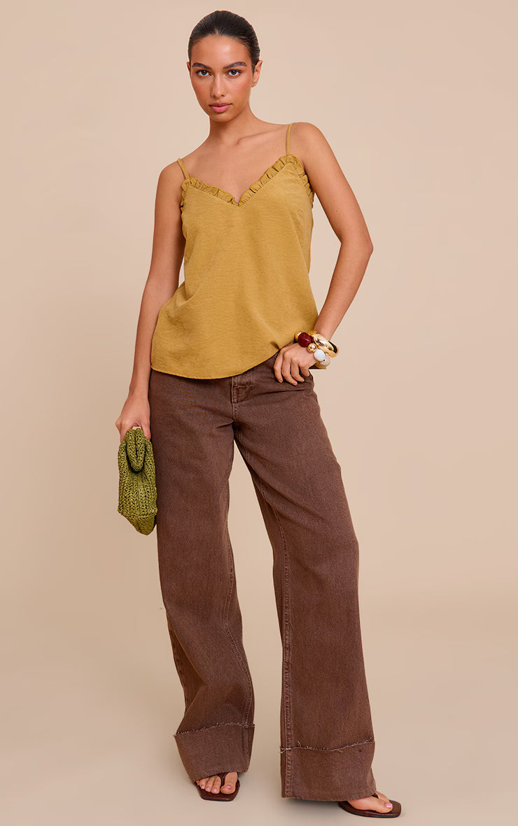 Deep Mustard Peach Skin Frill Detail Cami