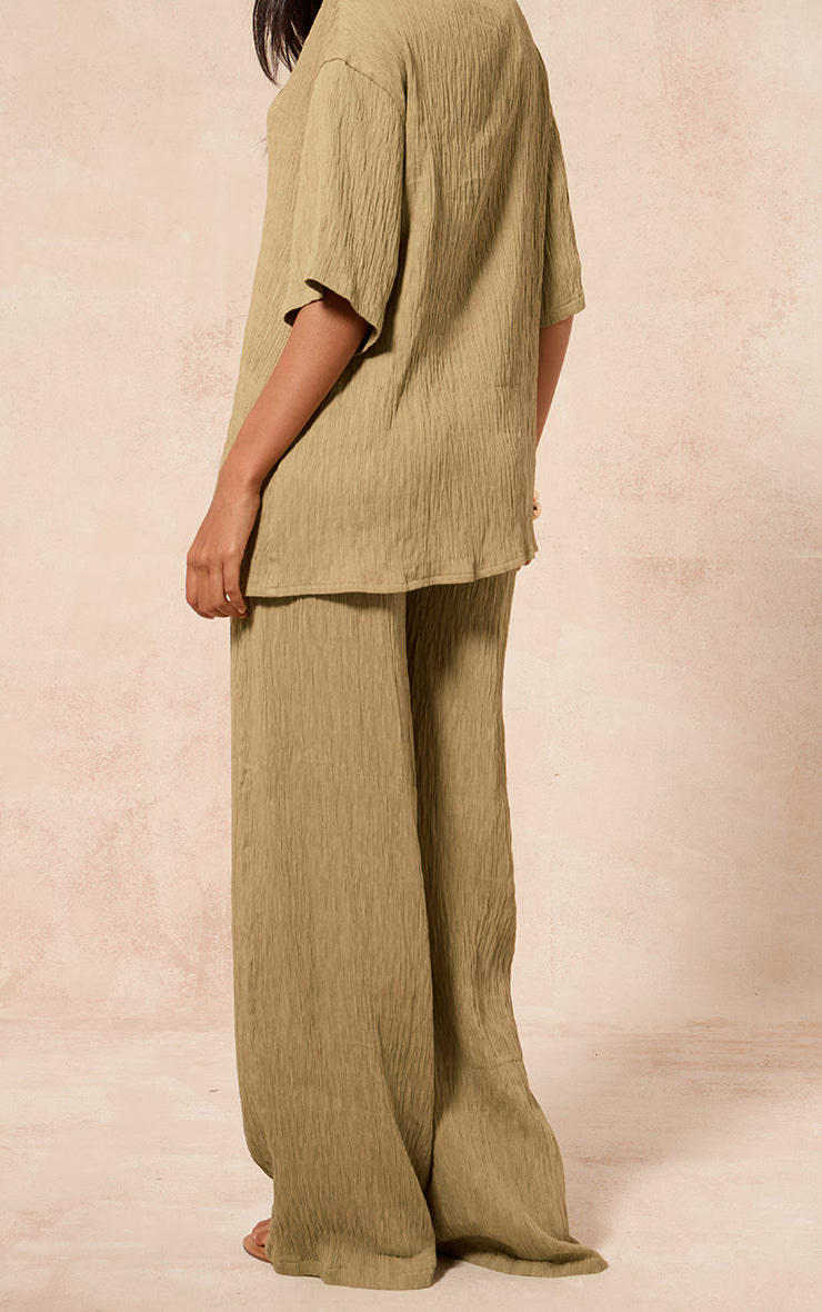 Chartreuse Textured Woven Drawstring Wide Leg Pant