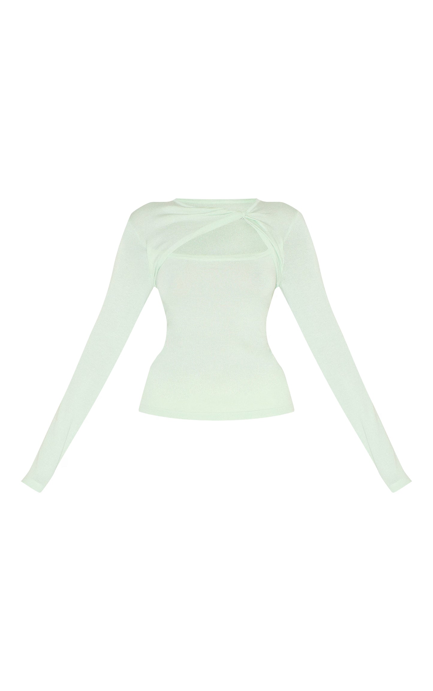 Mint Green Fine Knit Twist Neck Long Sleeve Top