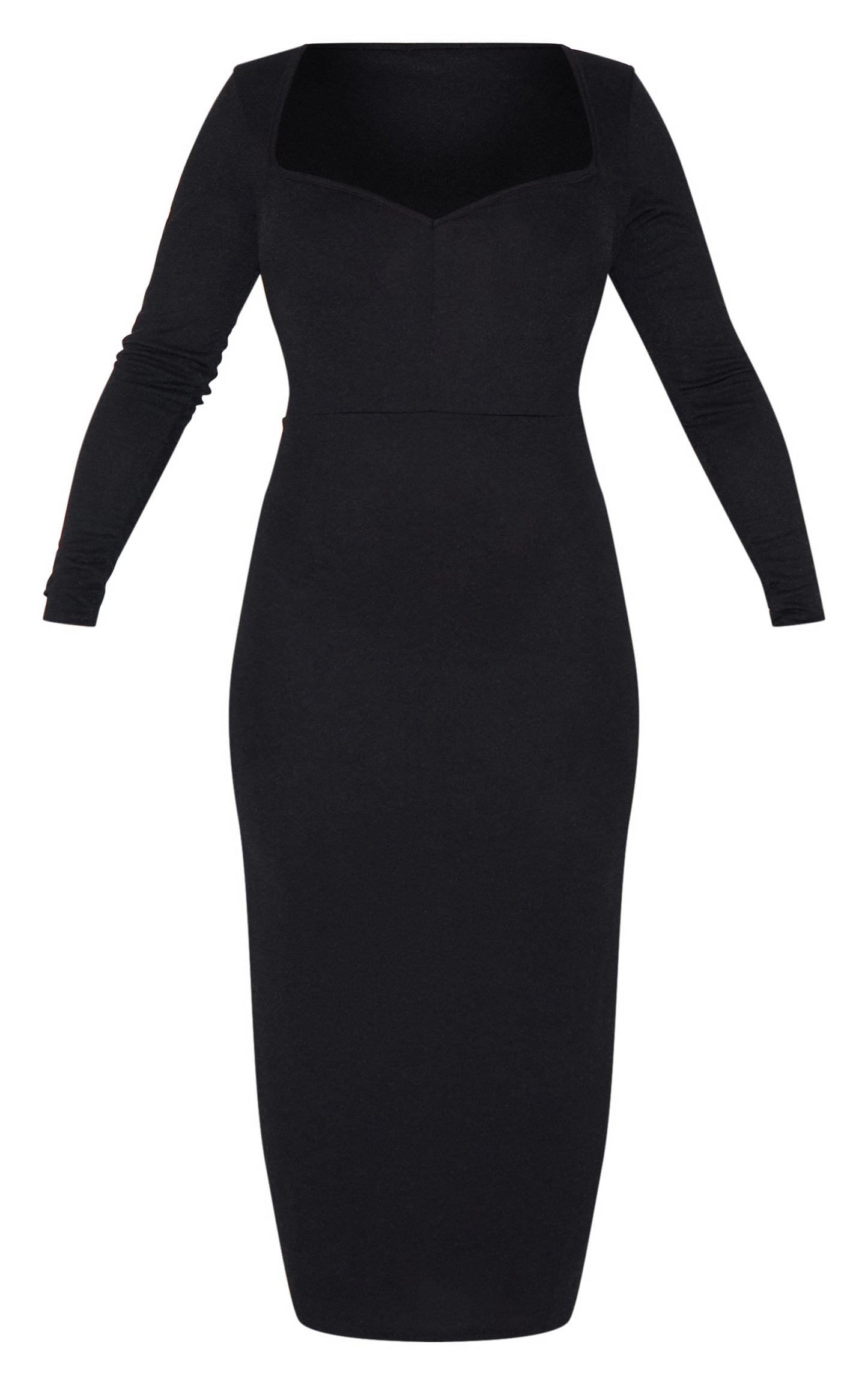 Plus Black Sweetheart Neck Long Sleeve Midi Dress