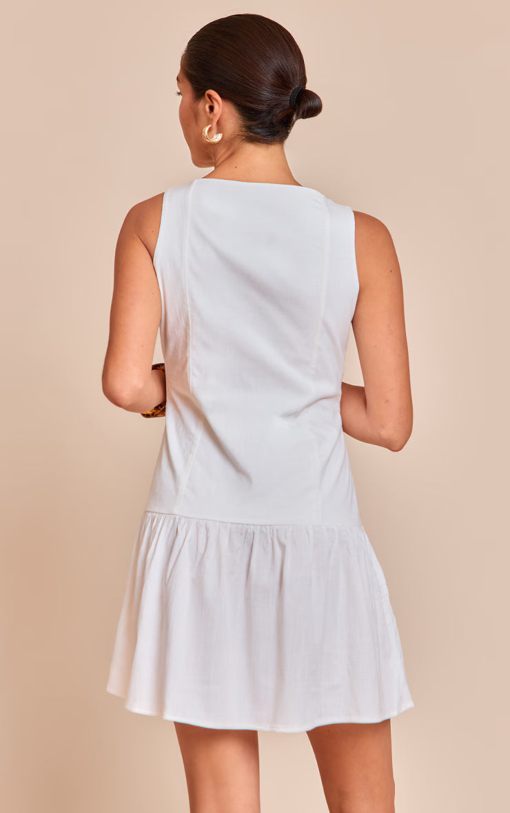 Petite White Button Up Shift Mini Dress