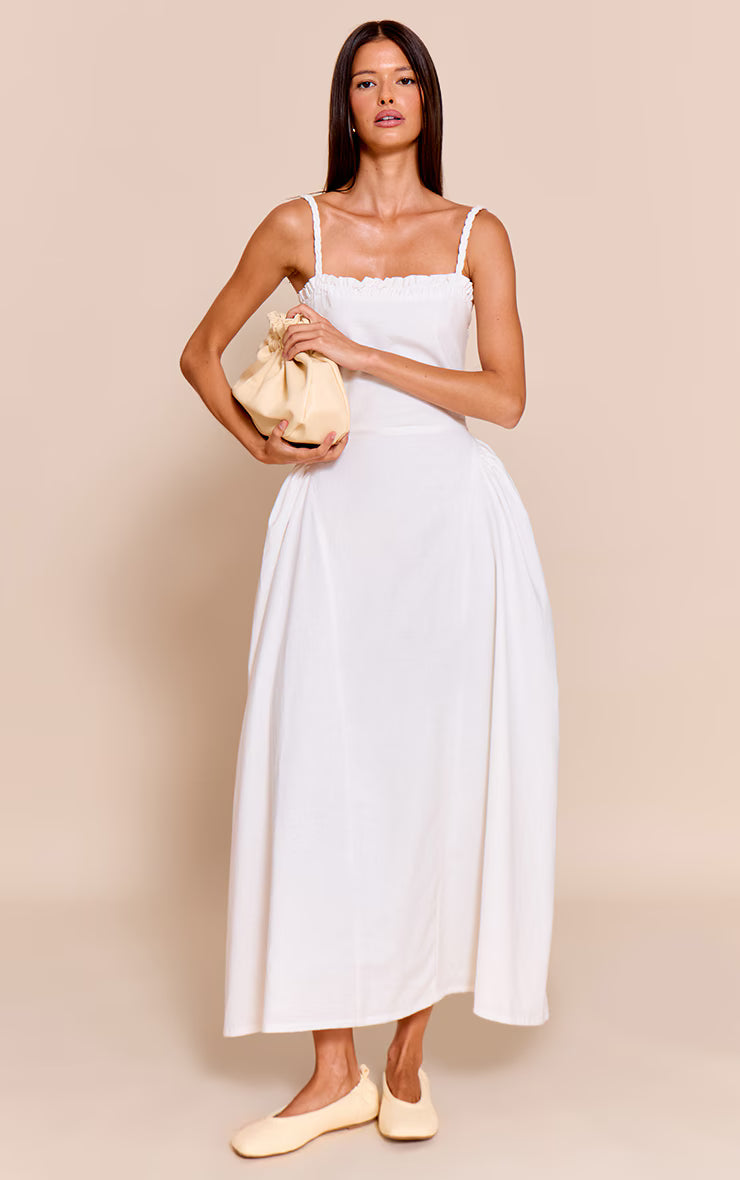 White Braided V Waist Midaxi Dress