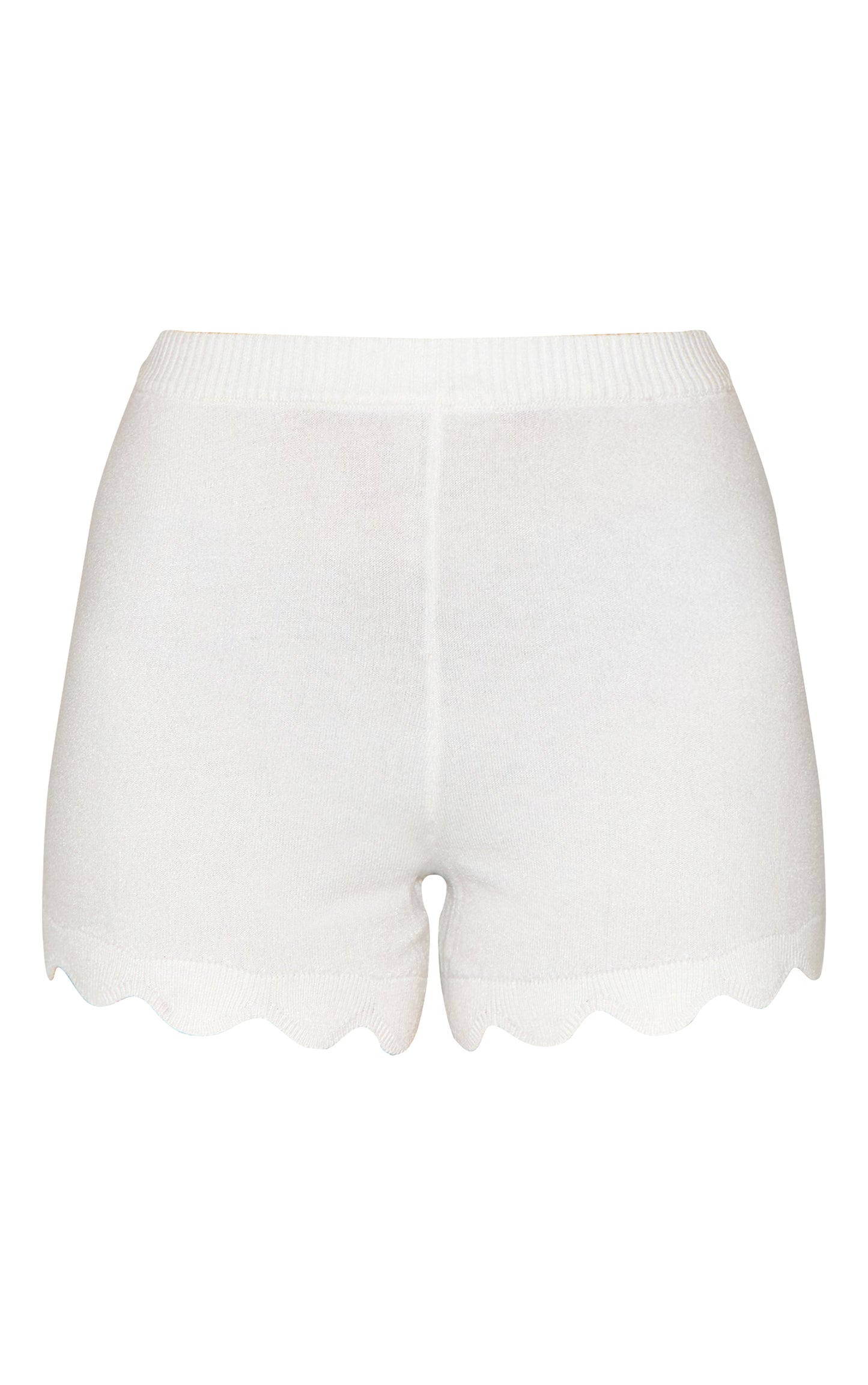 White Soft Knit Scallop Hem Mini Short