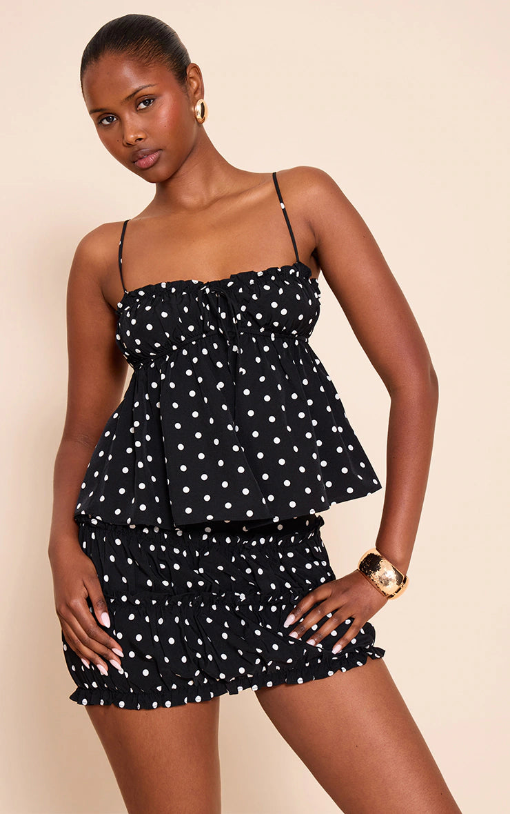 Black Polka Dot Frill Mini Skirt