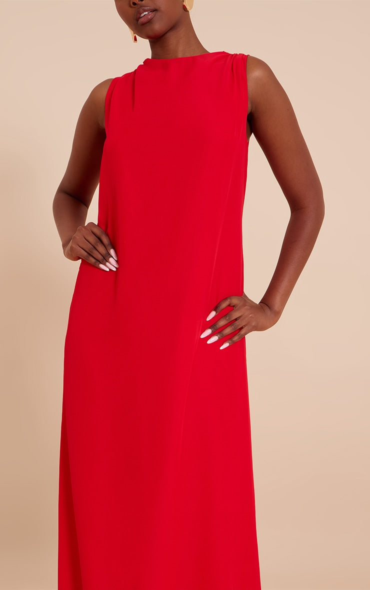 Red Chiffon Floaty Sleeveless Maxi Dress