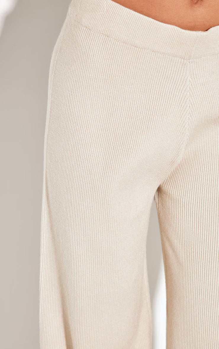 Oatmeal Light Rib Knit Wide Leg Pants