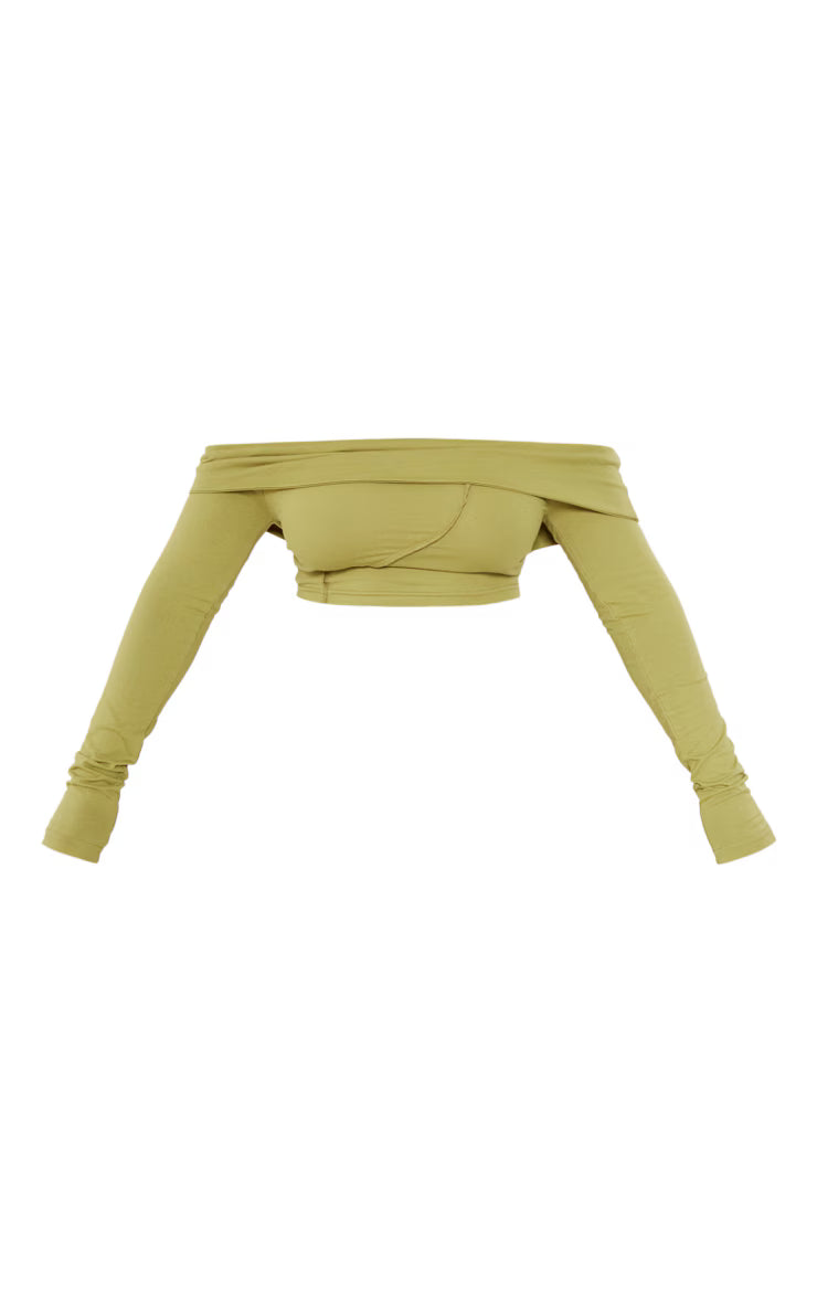 Shape Olive Bardot Seam Detail Foldover Crop Top