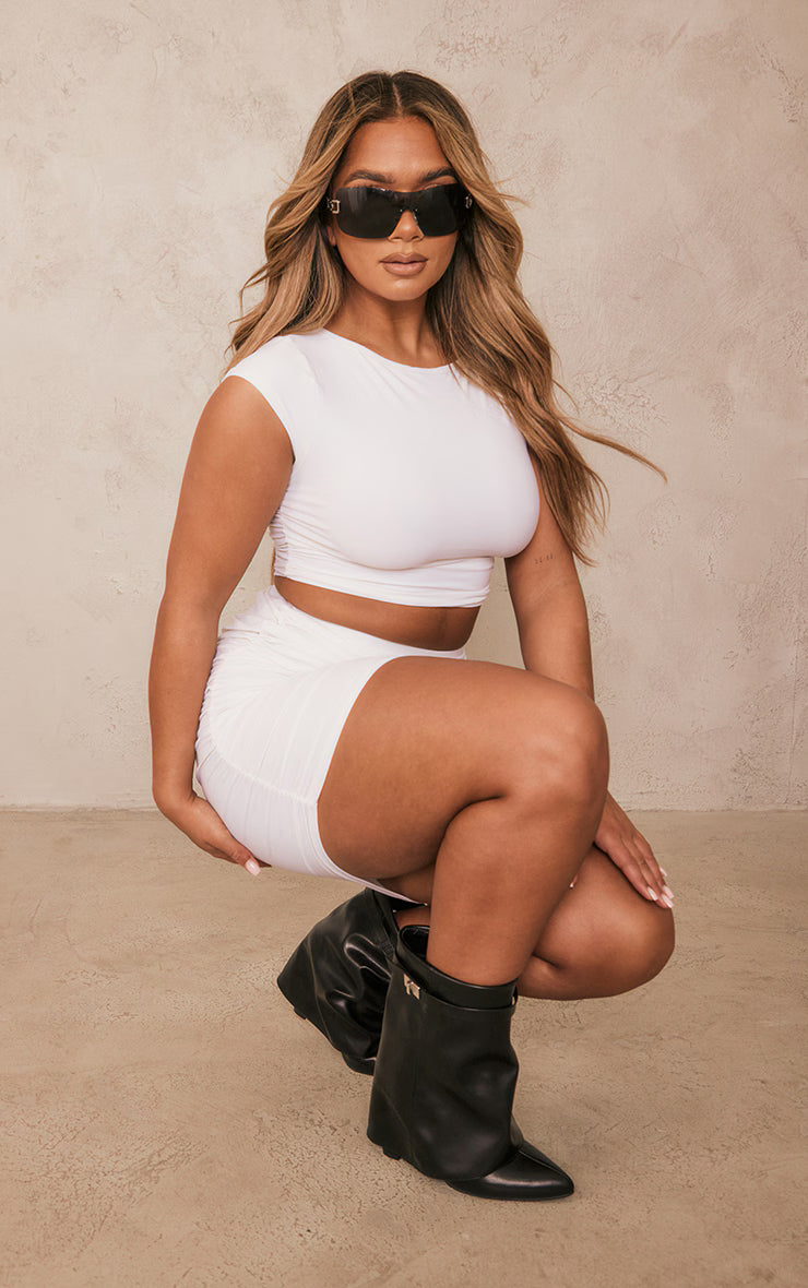 Shape White Slinky Ruched Side T Shirt