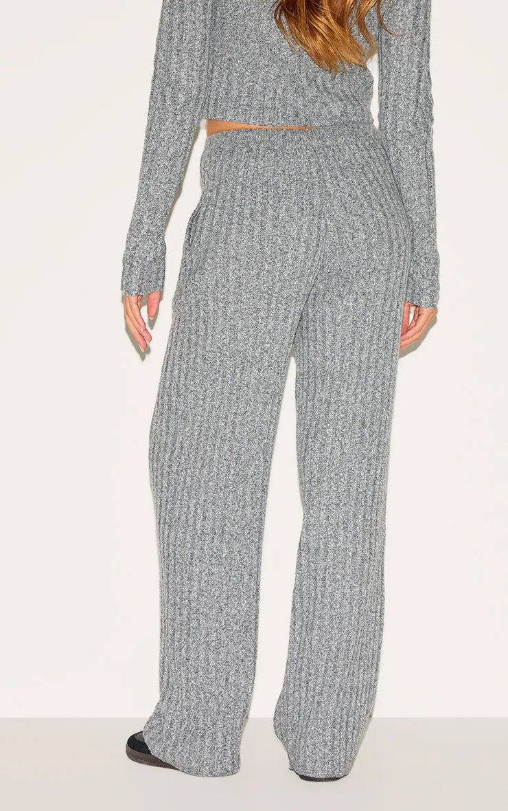 Charcoal Marl Knitted Tie Waist Pants