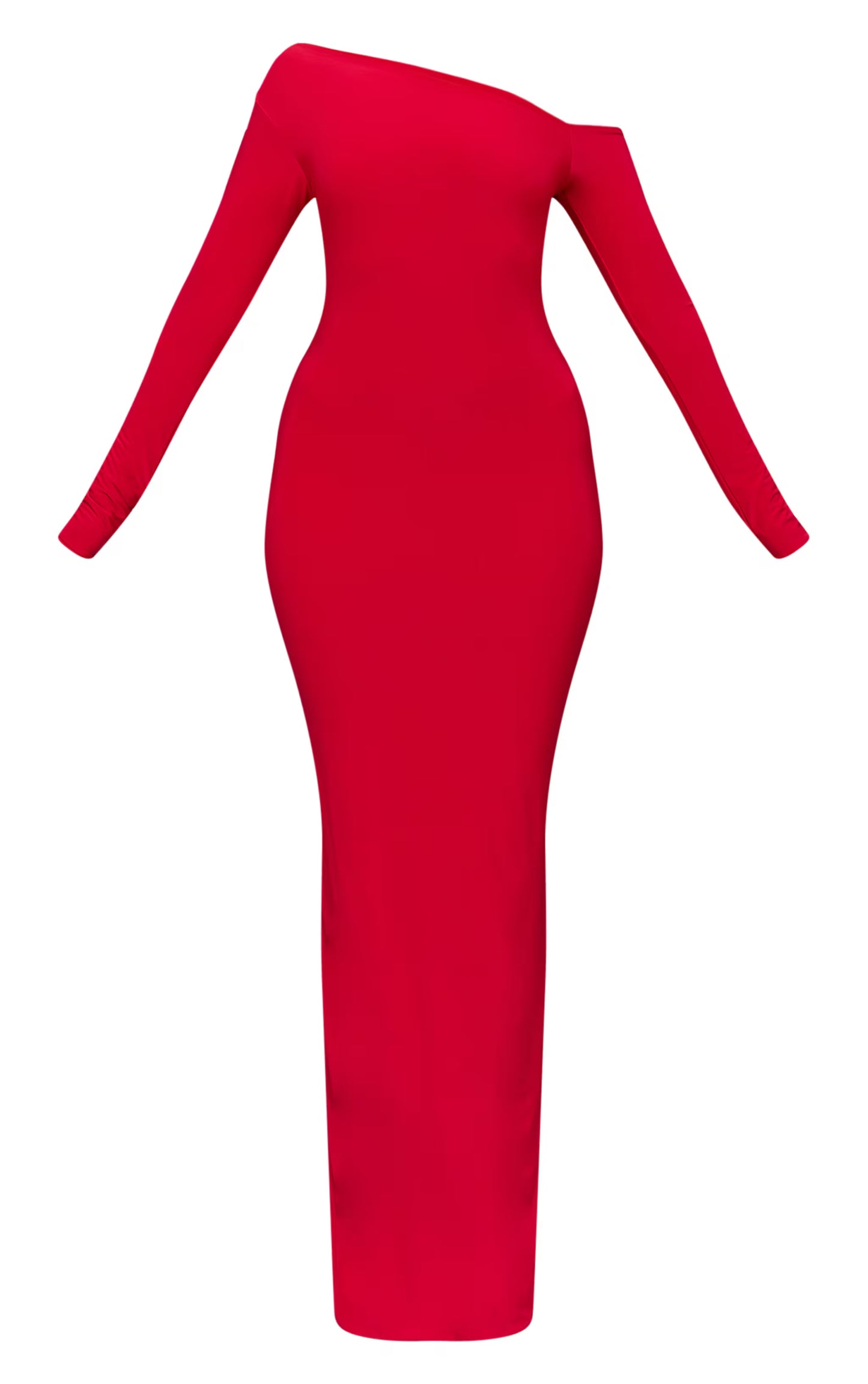 Red Double Slinky Asymmetric Neckline Maxi Dress