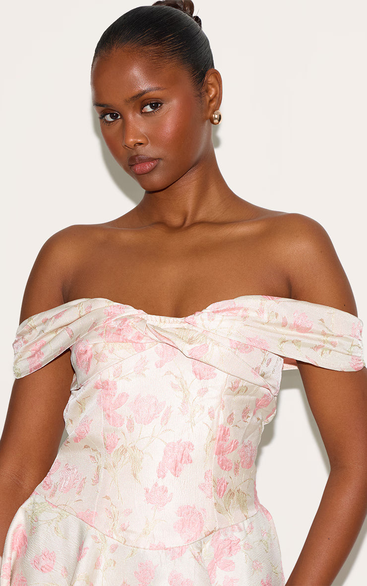 Pink Bardot Jacquard Shift Dress