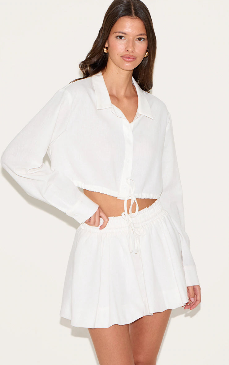 White Drawstring Puff Ball Skirt