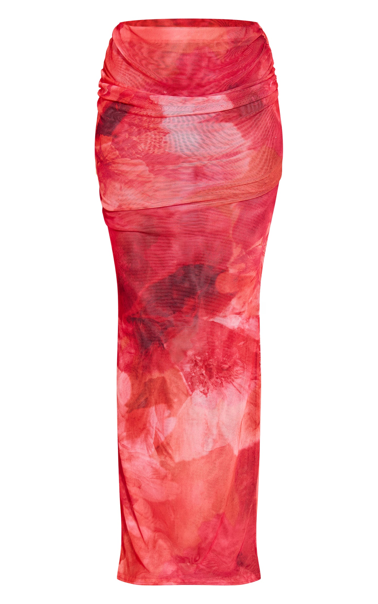 Pink Floral Print Chiffon Mesh Maxi Skirt