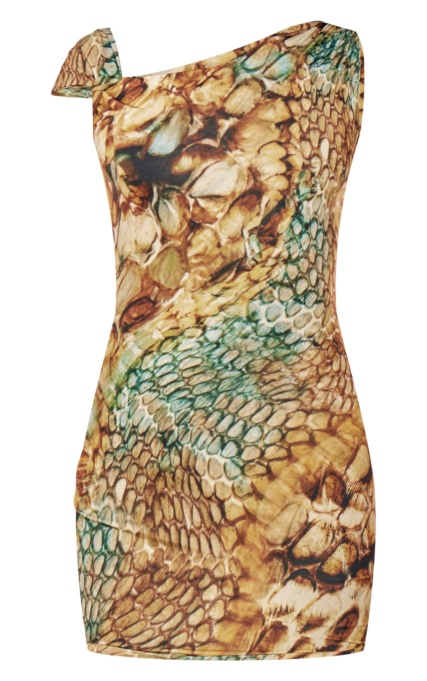 Multi Abstract Snake Print Double Layer Slinky Twist Bodycon Dress
