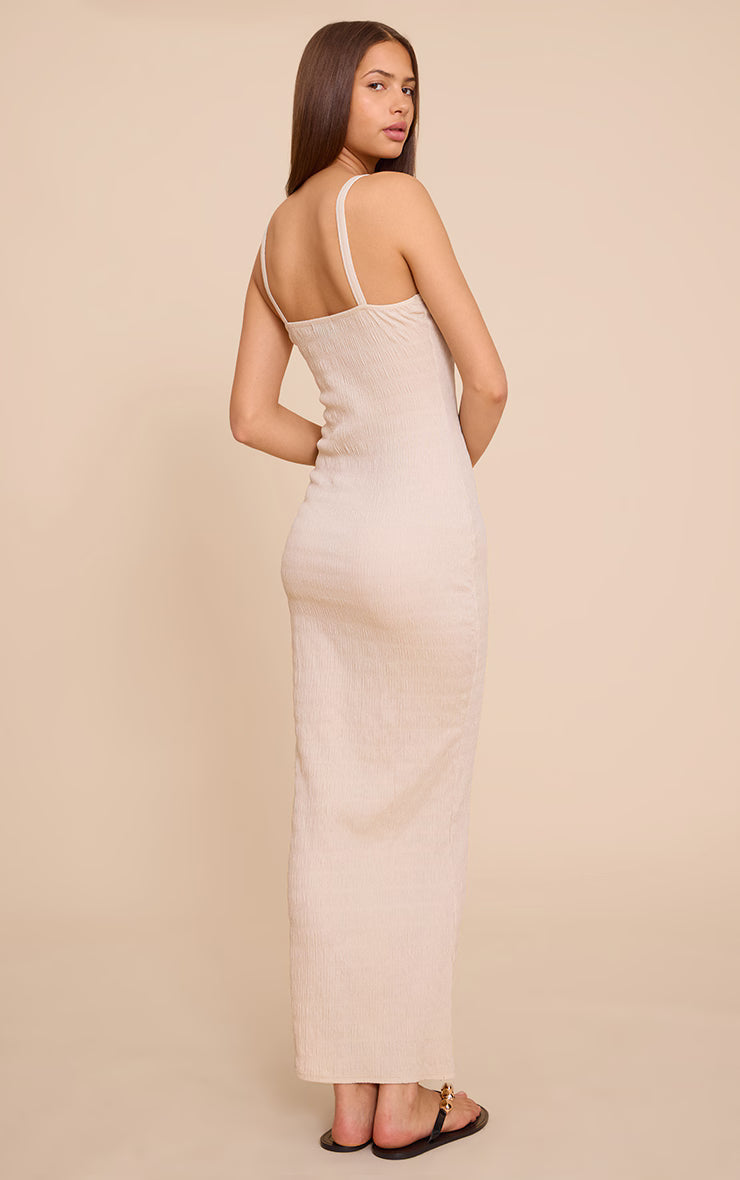 Cream Textured Scoop Neck Sleeveless Maxi Dress