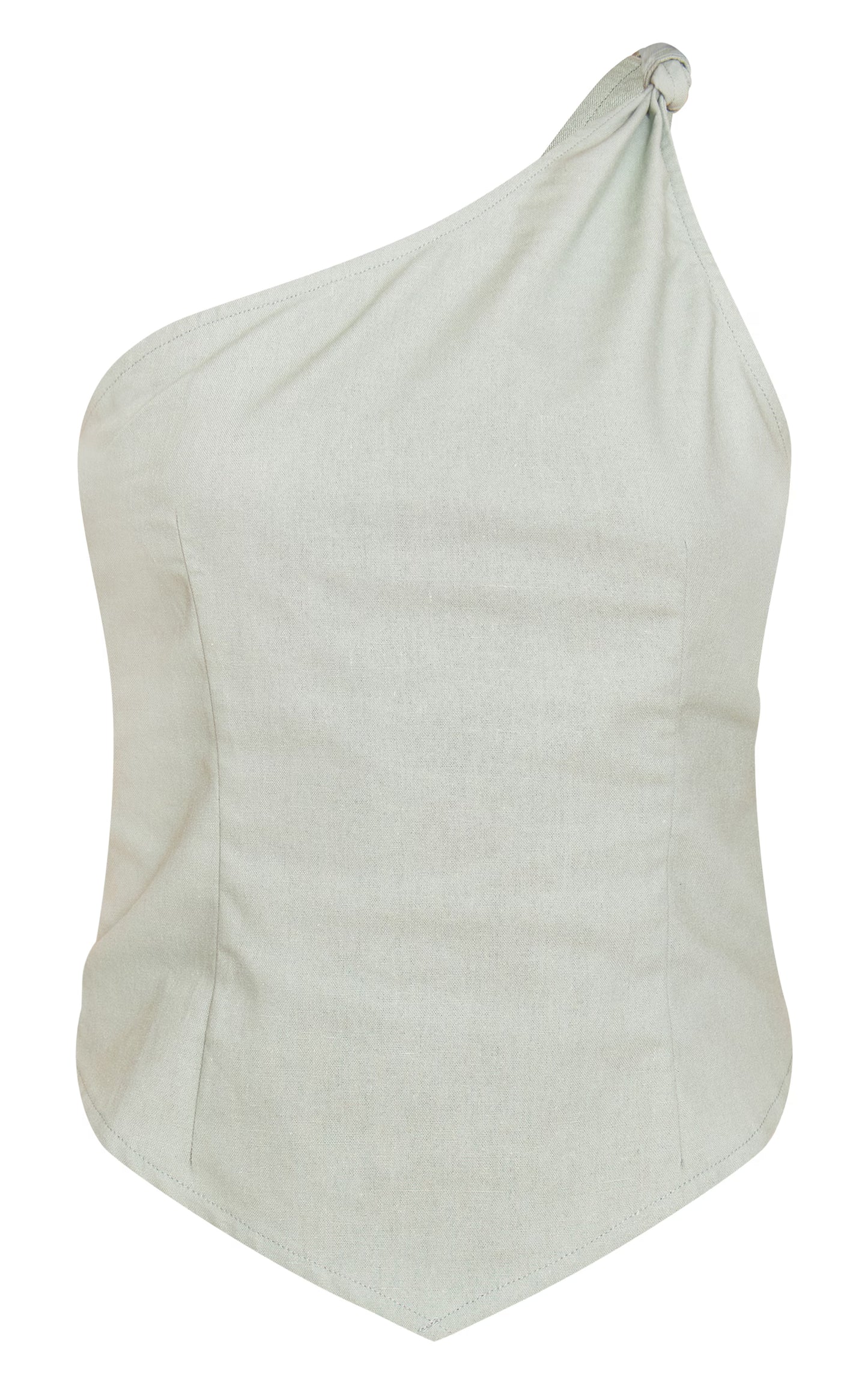 Sage Linen Look Neck Detail Long Top