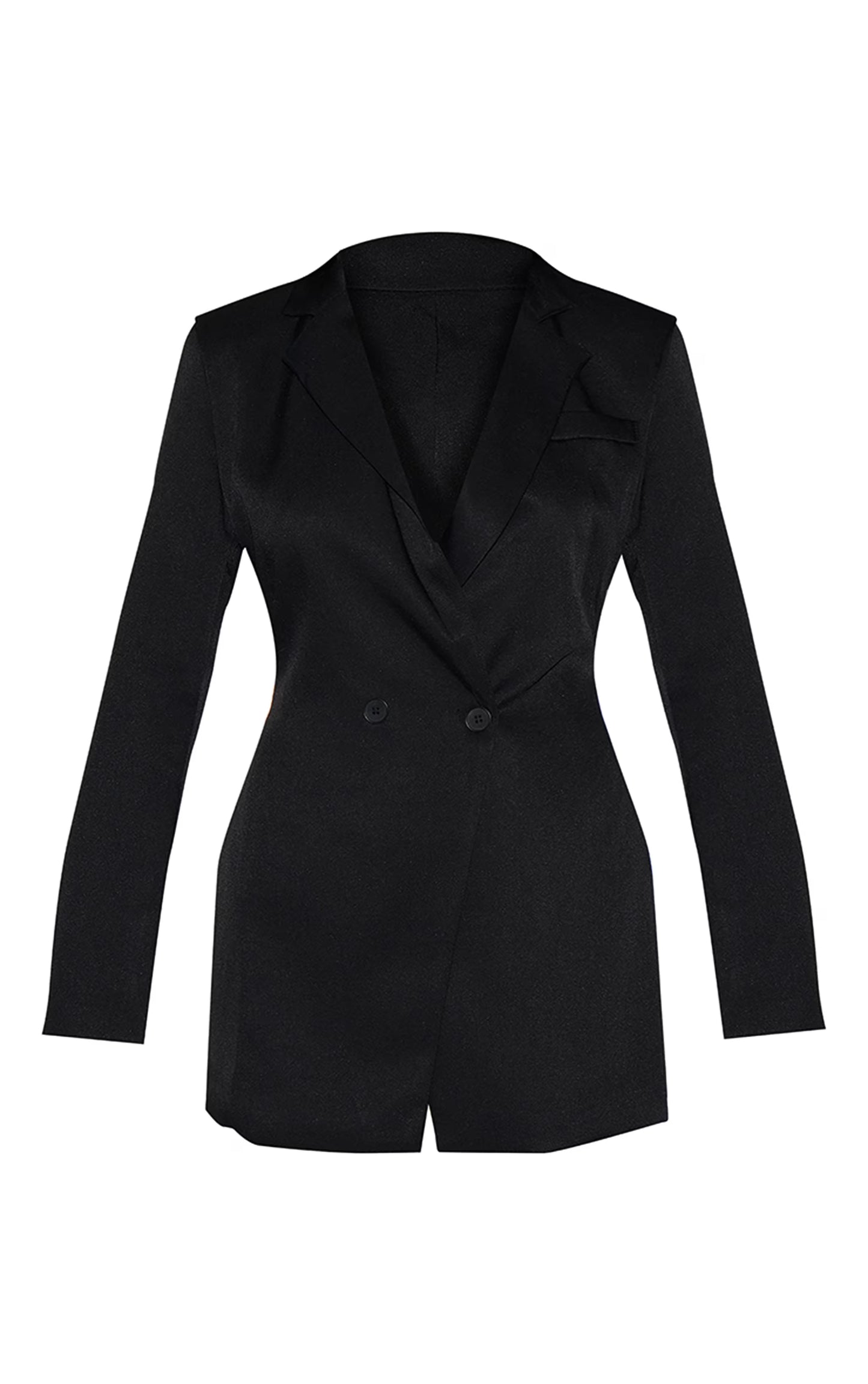 Black Woven Double Breasted Cinched Waist Blazer Dress