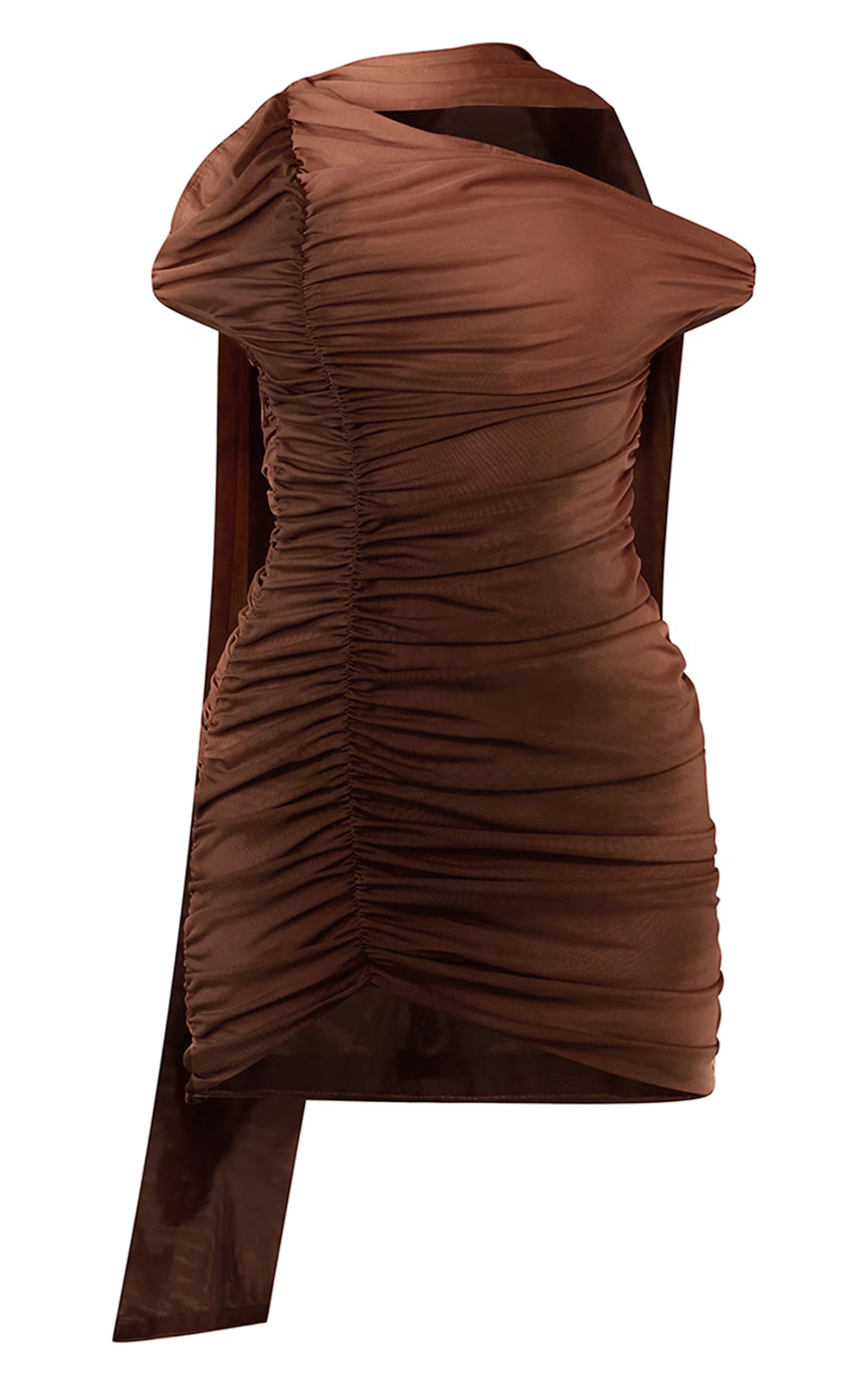 PLT Label Nude Ombre Printed Bandage Mesh Tie Detail Asymmetric Bodycon Dress