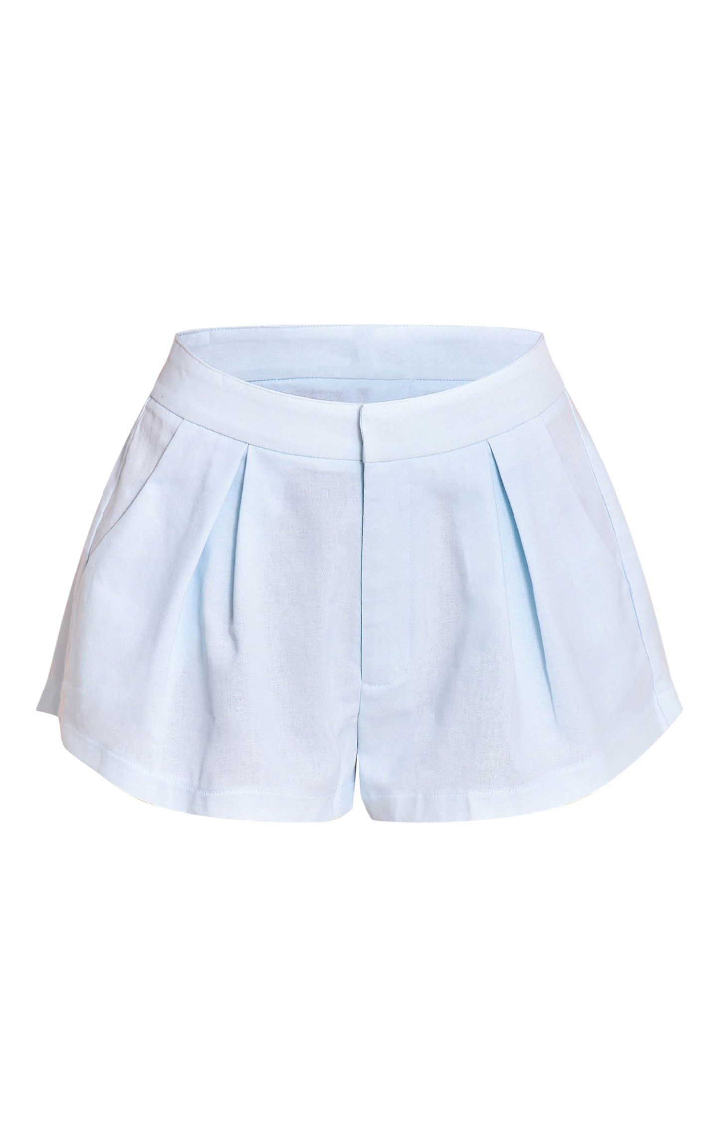 Baby Blue Linen Look Woven Tailored Shorts