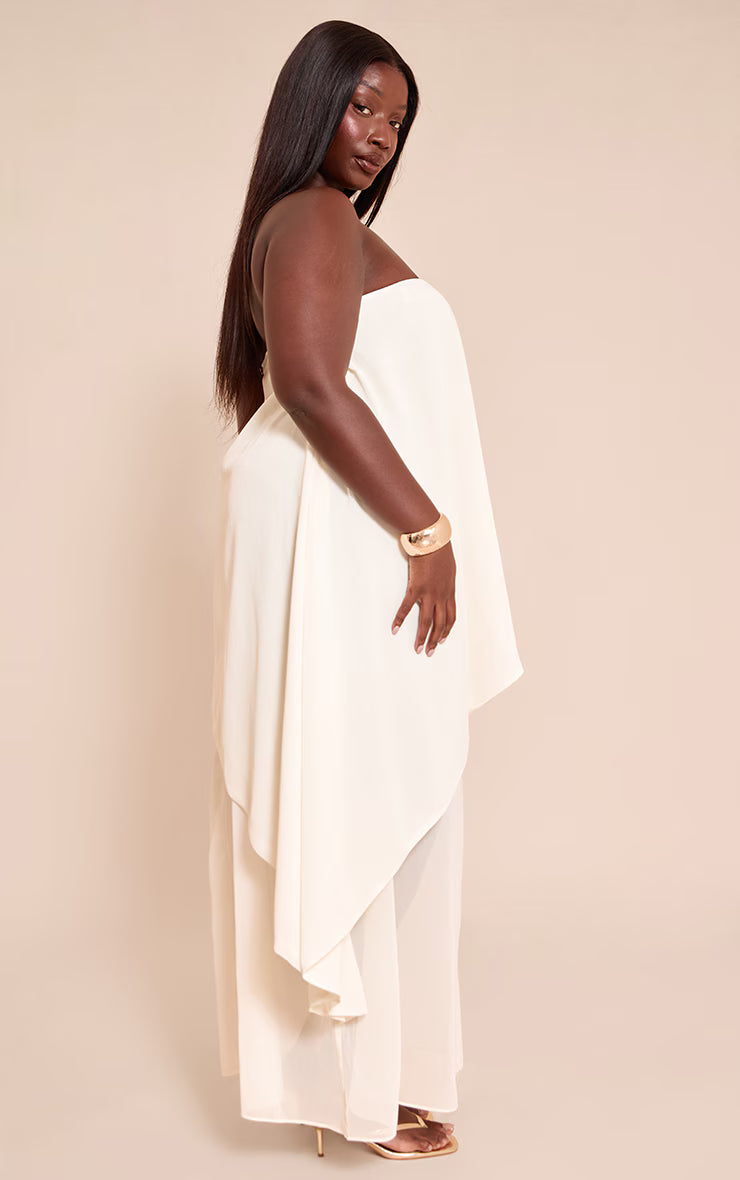 Plus Butter Cream Chiffon Bandeau Overlay Maxi Dress