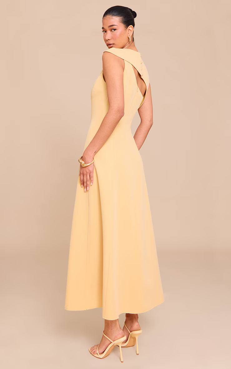 Butter Yellow Asymmetric Cut Out Detail Maxi Dress