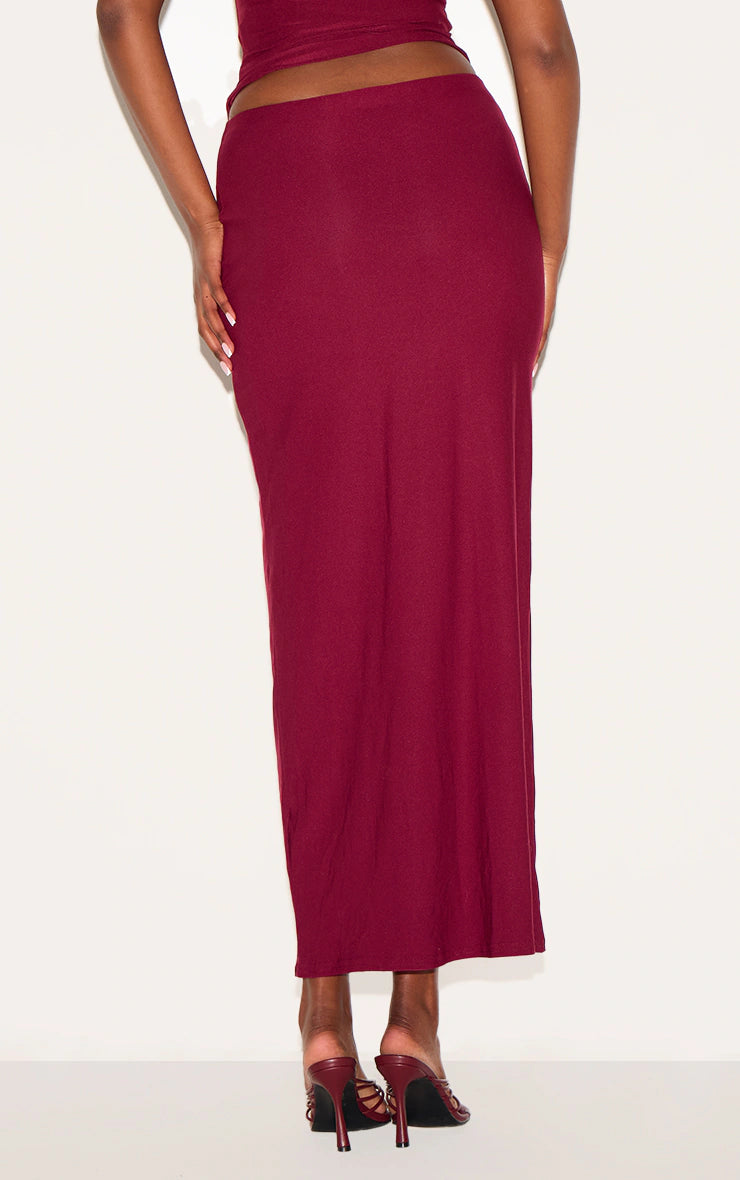 Burgundy Soft Touch Mid Rise Maxi Skirt