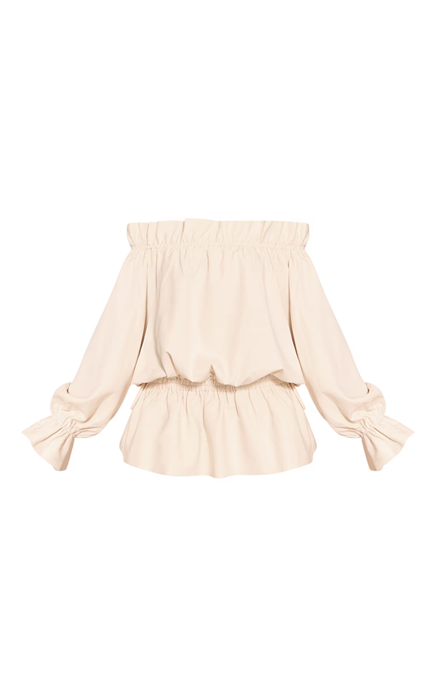 Cream Woven Tie Detail Bandeau Long Sleeve Mini Dress