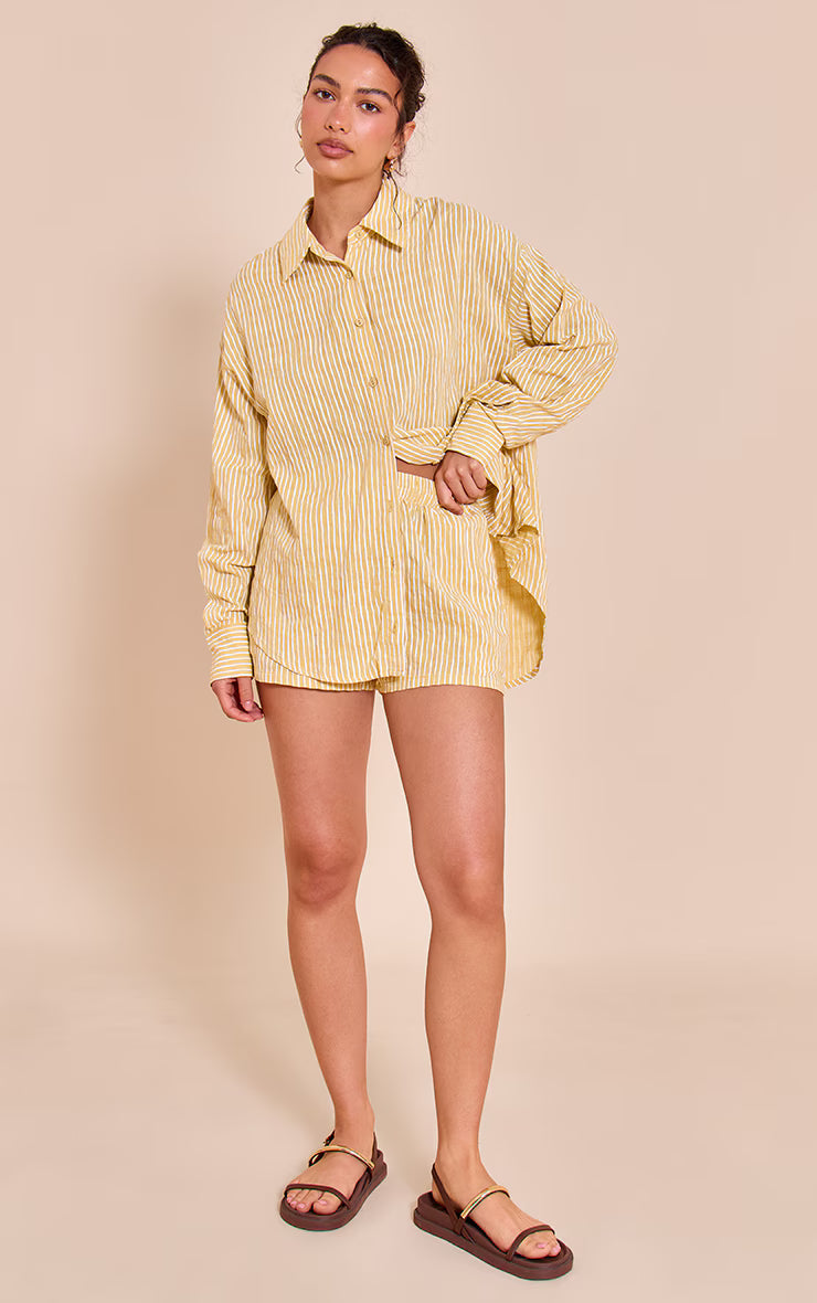 Chartreuse Striped Linen Long Sleeve Shirt