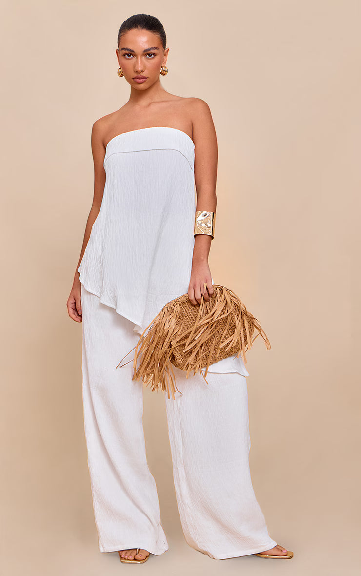 White Bandeau Asymmetric Drape Detail Top