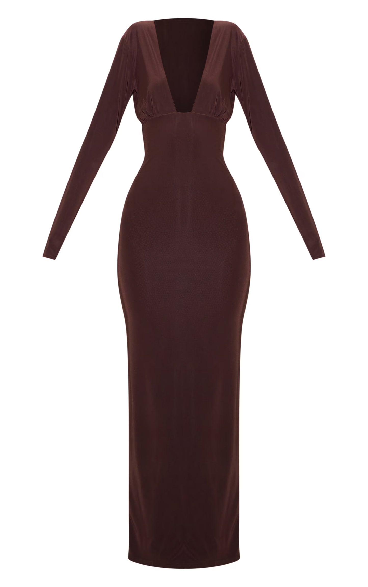 Deep Chocolate Double Layer Deep Plunge Maxi Dress
