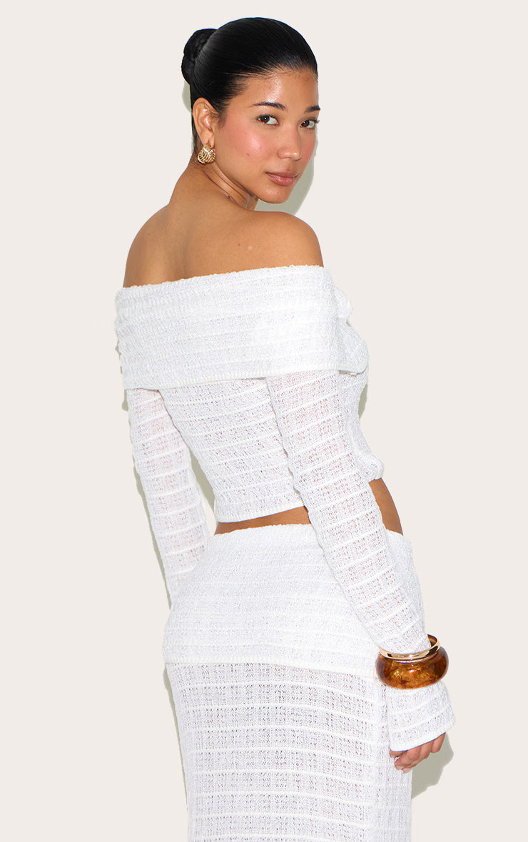 White Bardot Textured Knit Top