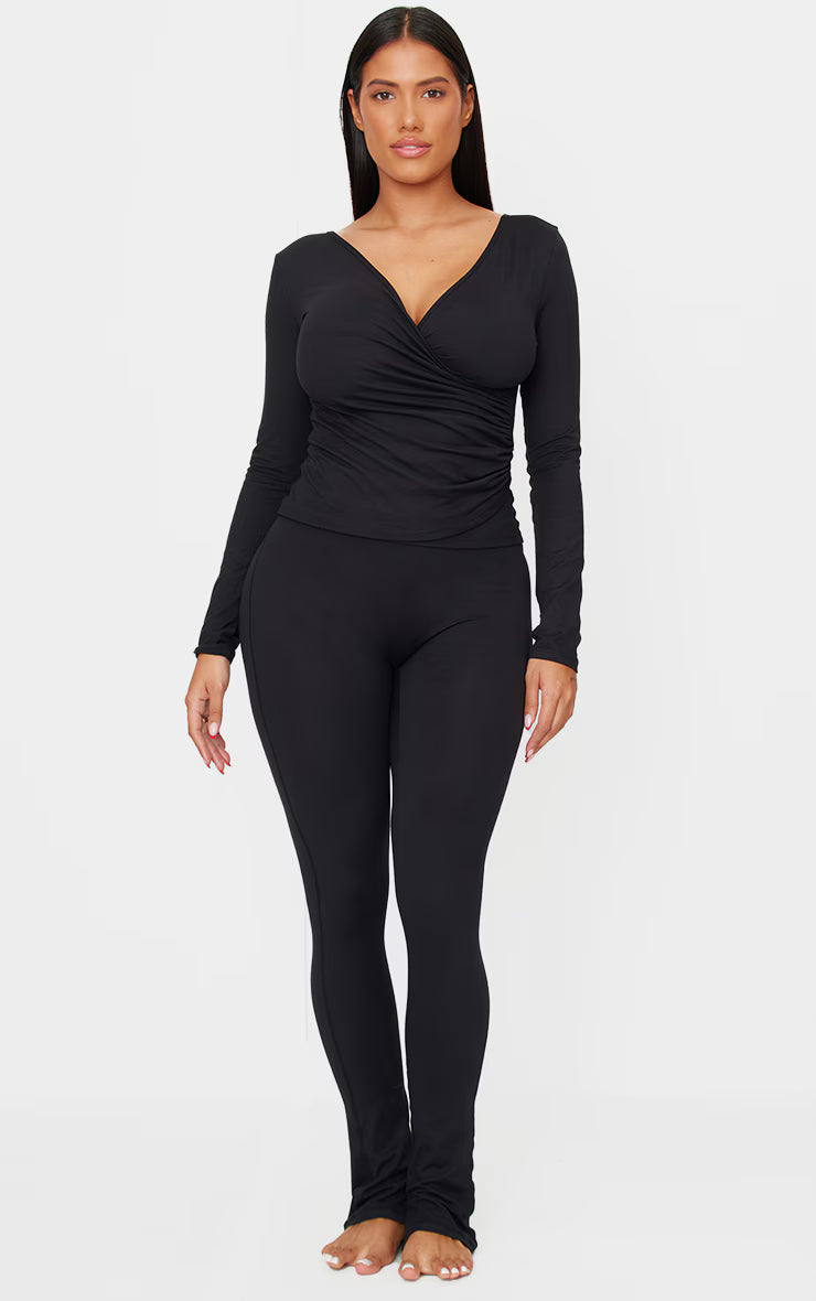 Shape Black Sculpt Long Sleeve Wrap Front Top