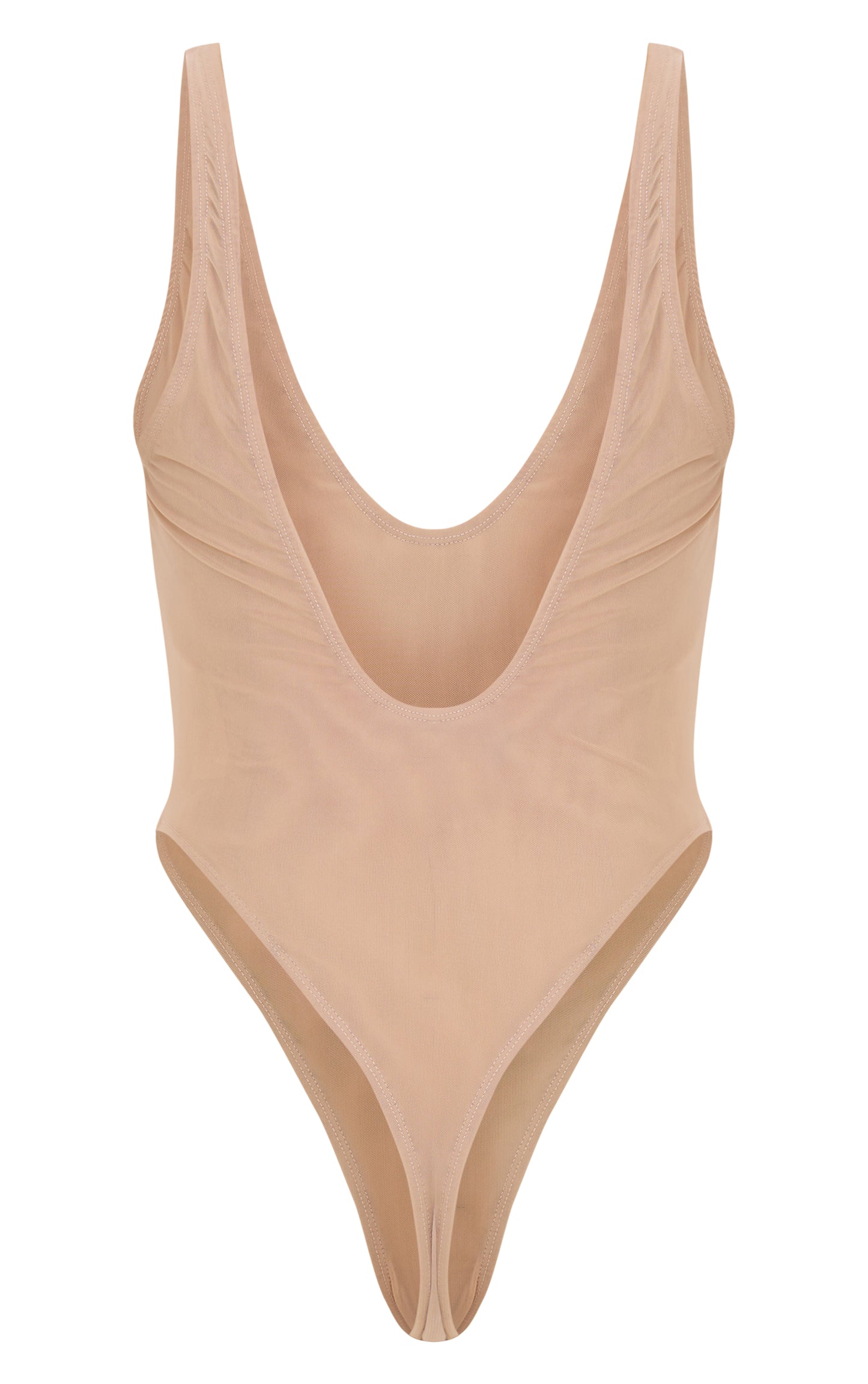 Tan Mesh Plunge Bodysuit