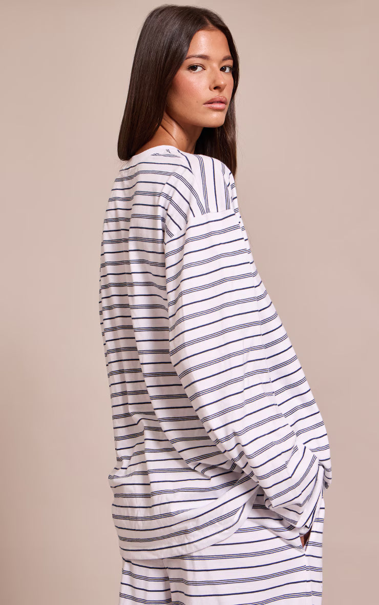 Navy Striped Long Sleeved Top