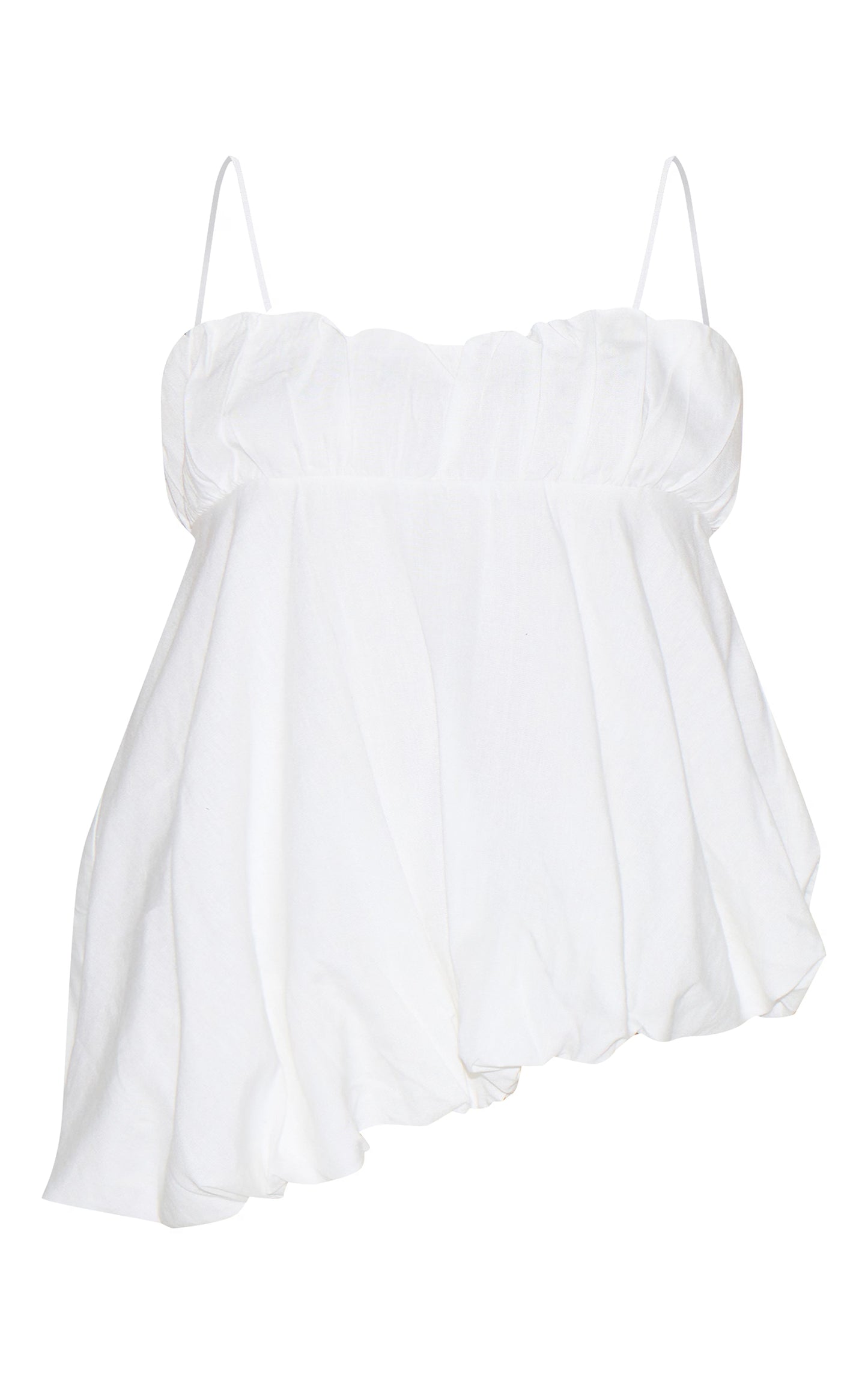 White Linen Blend Puff Ball Asymmetric Cami