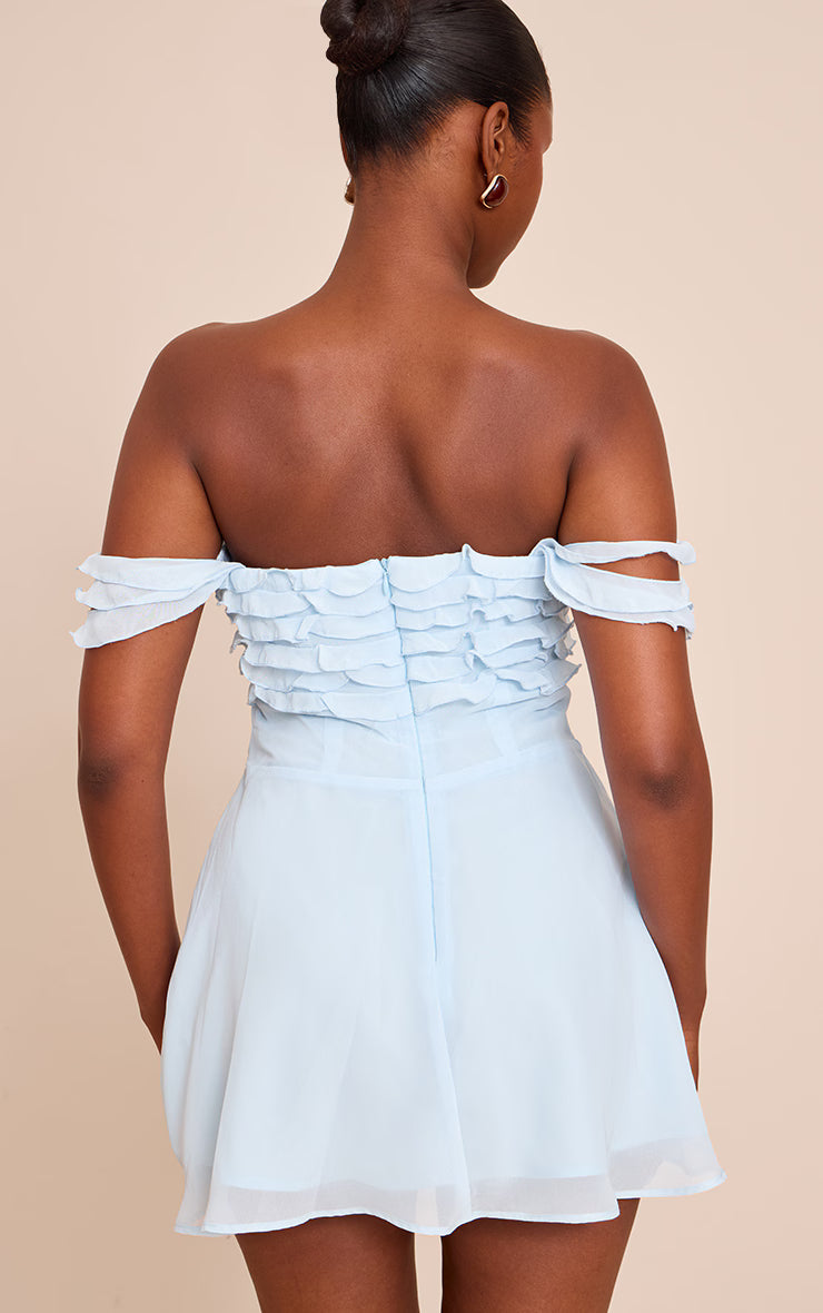 Baby Blue Bardot Frill Details Shift Dress