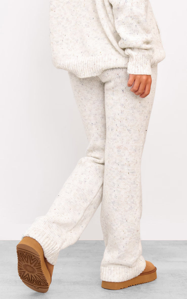Cream Space Dye Knitted Wide Leg Pants