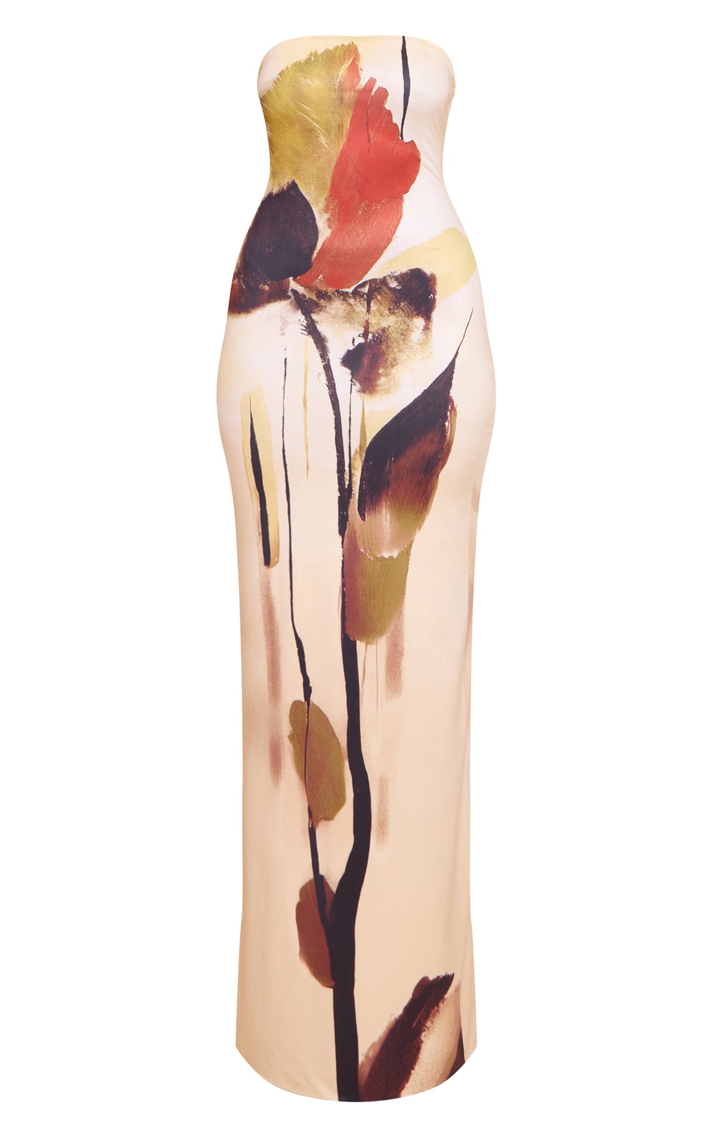 Cream Printed Bandeau Maxi Dress