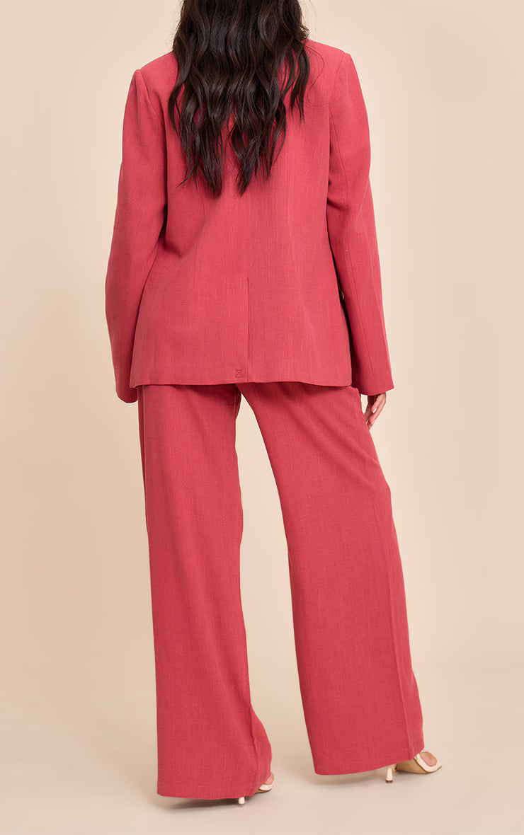 Dark Red Tailored Linen Wide Leg Pants