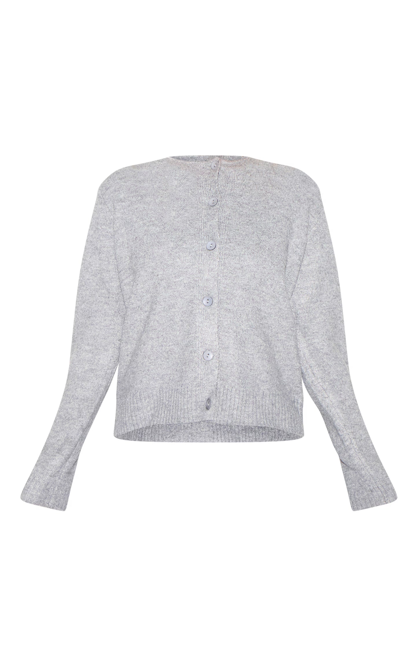 Ash Grey Melange Soft Knit Basic Button Up Cardigan