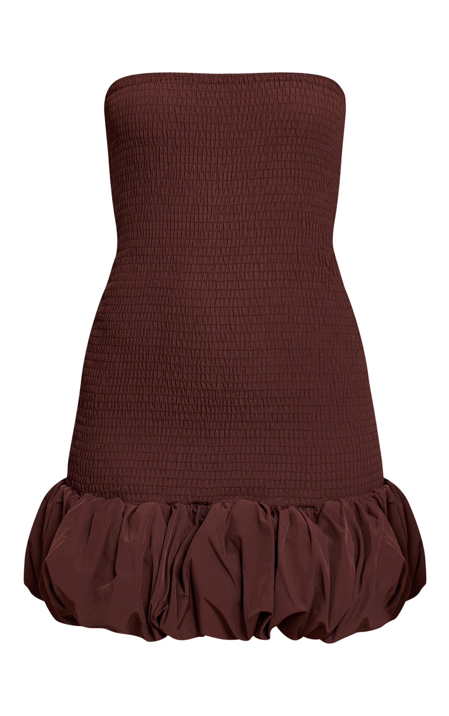 Chocolate Shirred Bandeau Bodycon Dress