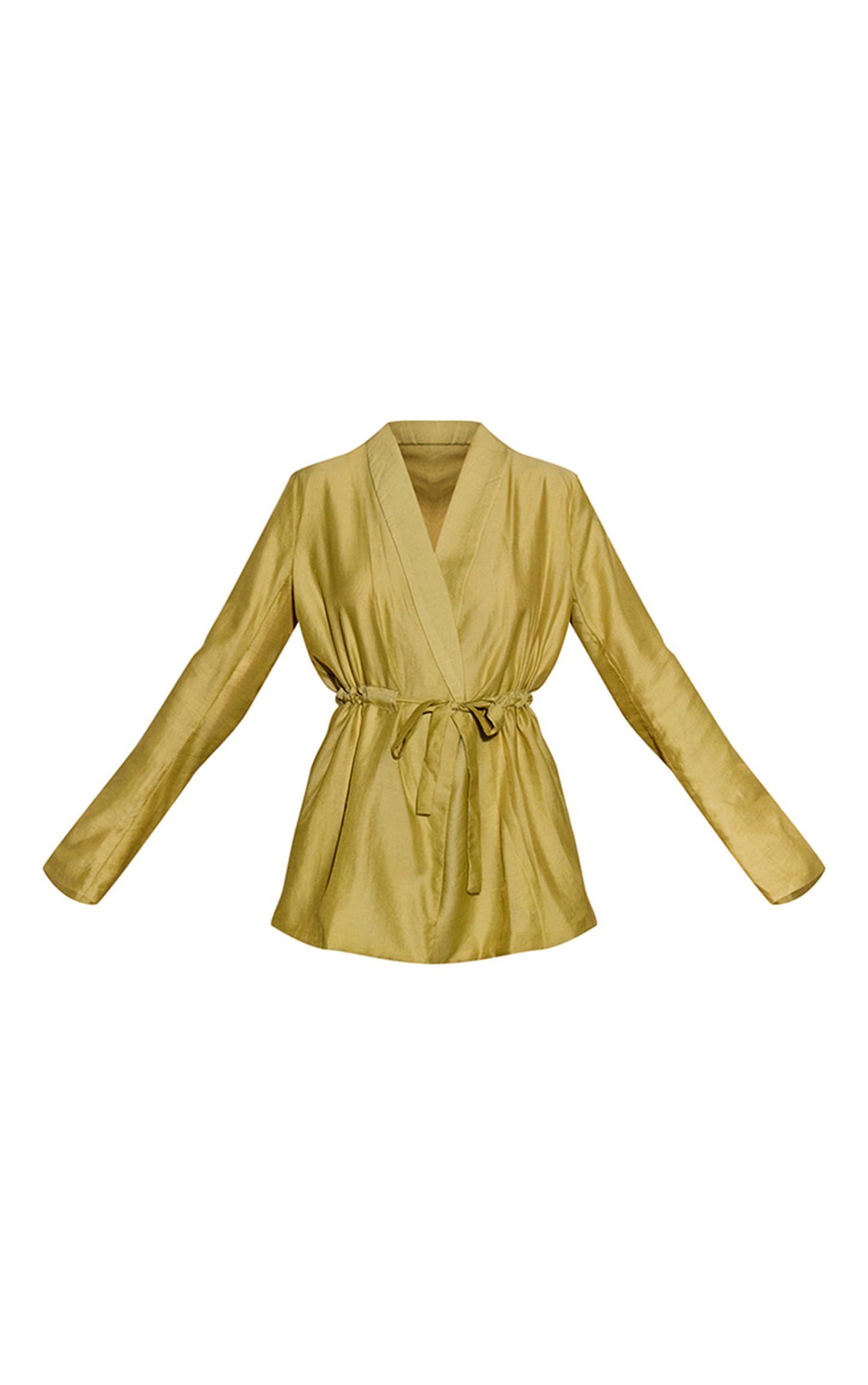 Pale Chartreuse Sheer Organza Tie Cinched Blazer
