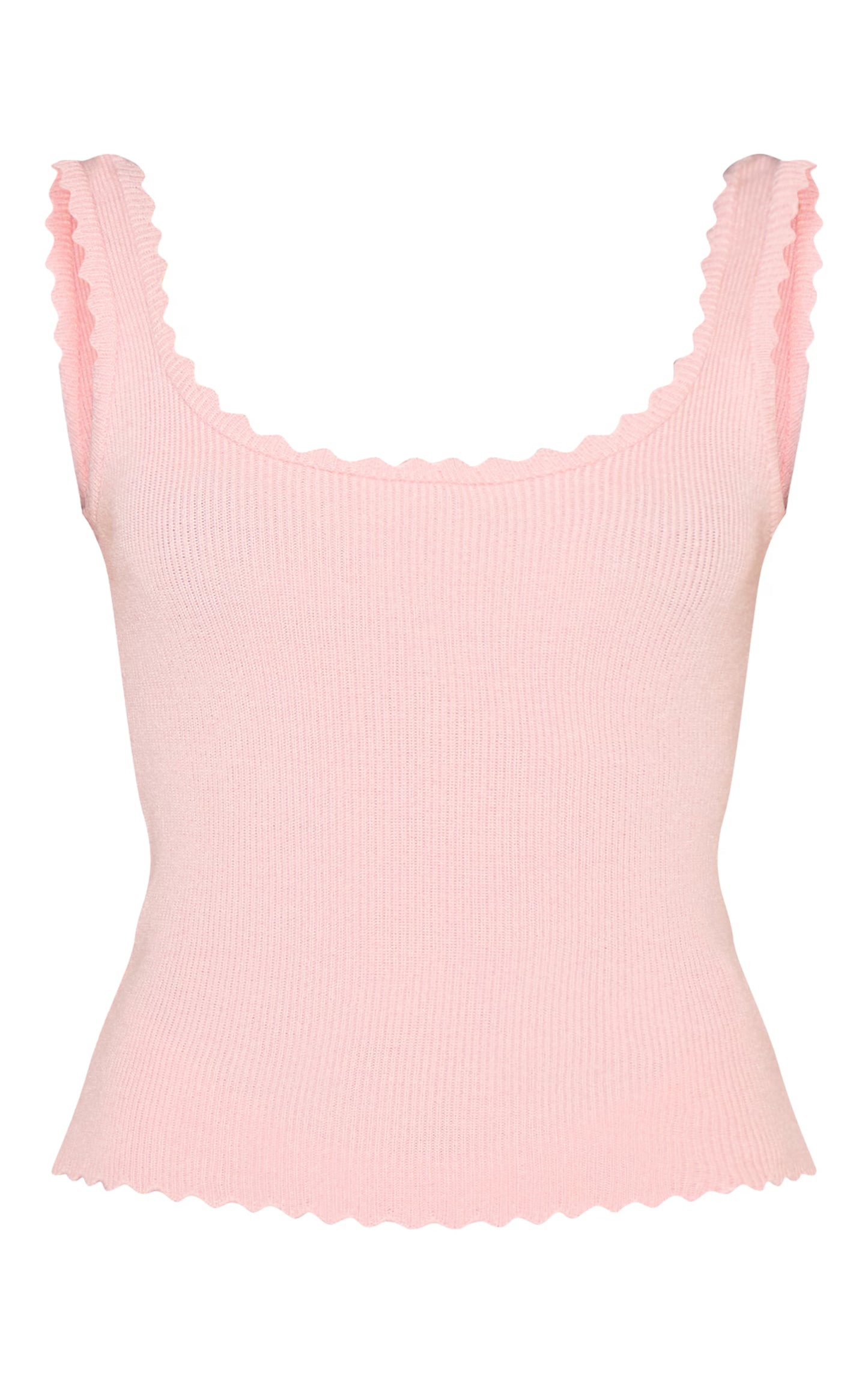 Pink Knitted Scallop Edge Scoop Tank Top